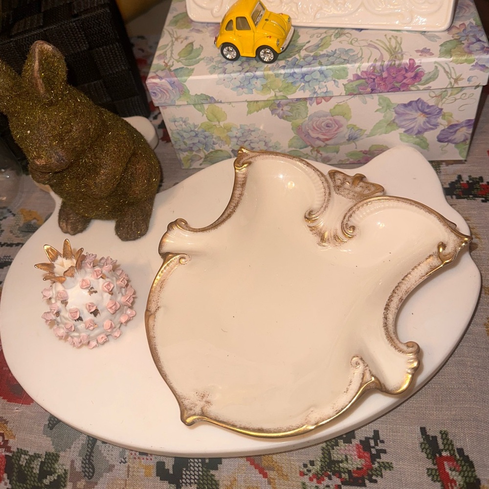1950s Lenox Trinket Tray in Cream and Gold